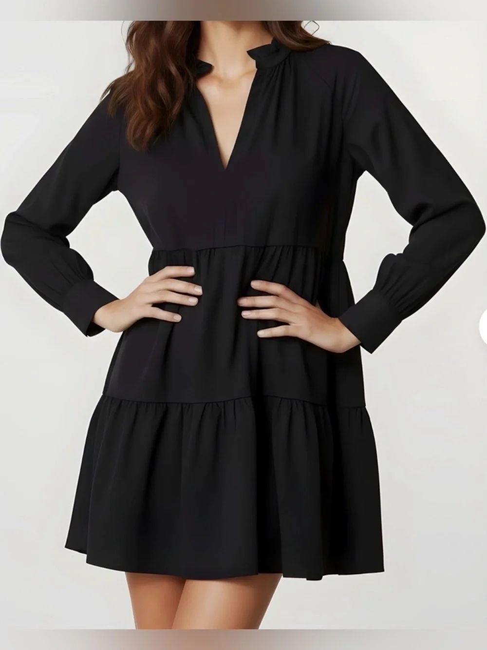 Amanda Uprichard Saffron Dress Black Long Sleeve Mini Tiered S